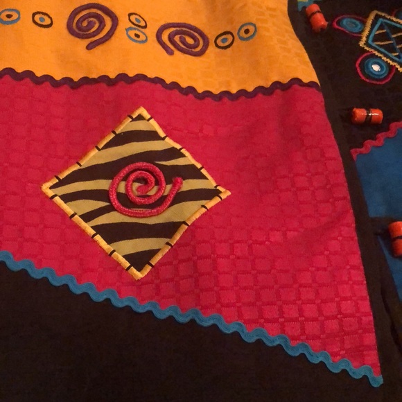 Julia Ku Colorful Blazer Jacket Vibrant Applique Quilted Embroidered size M - Picture 3 of 6